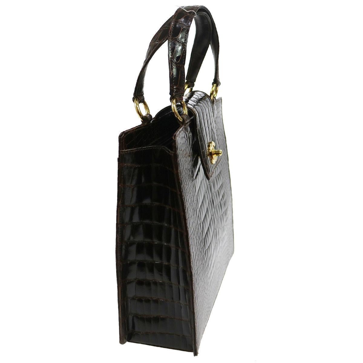 Women's Chanel Rare Crocodile Gold Kelly StyleEvening Top Handle Satchel Bag in Box