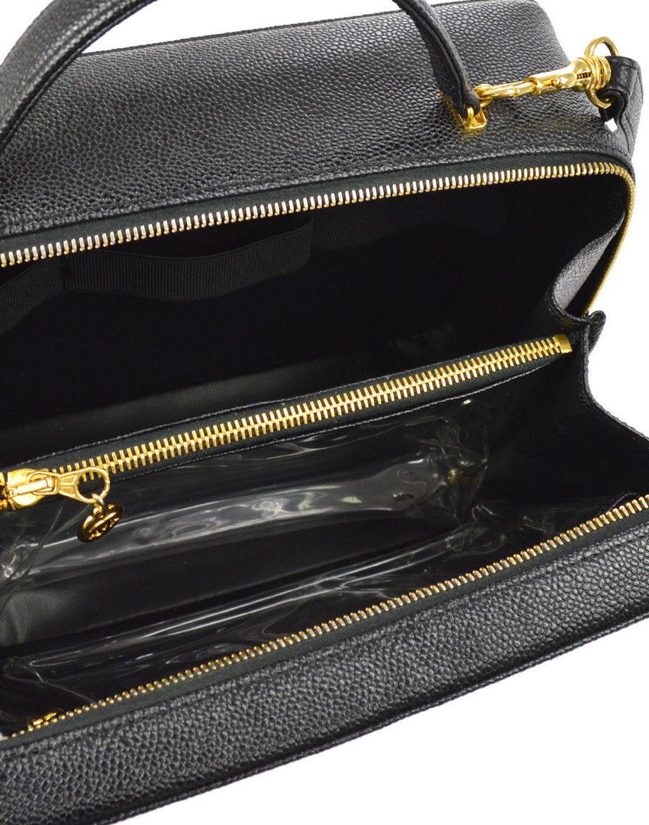 Chanel Black Top Handle Satchel Travel Vanity Cosmetic Carryall Shoulder Bag 3