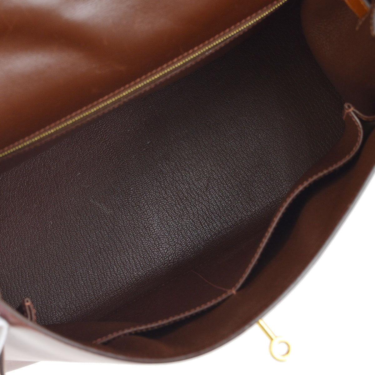 Hermes Rare Kelly 32 Burgundy Leather Gold Top Handle Satchel Shoulder Bag 1