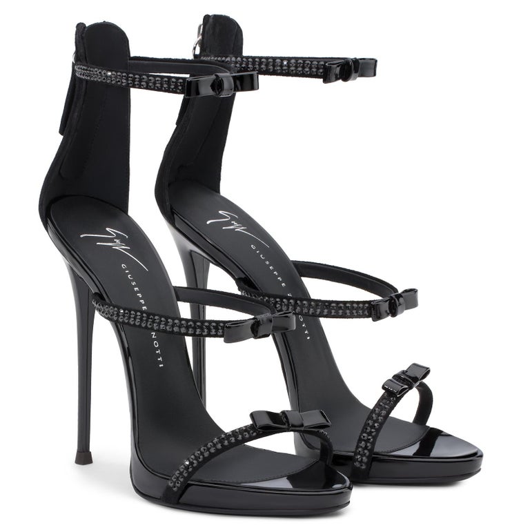 Women's Giuseppe Zanotti Black Suede Crystal Evening Sandals Heels in Box