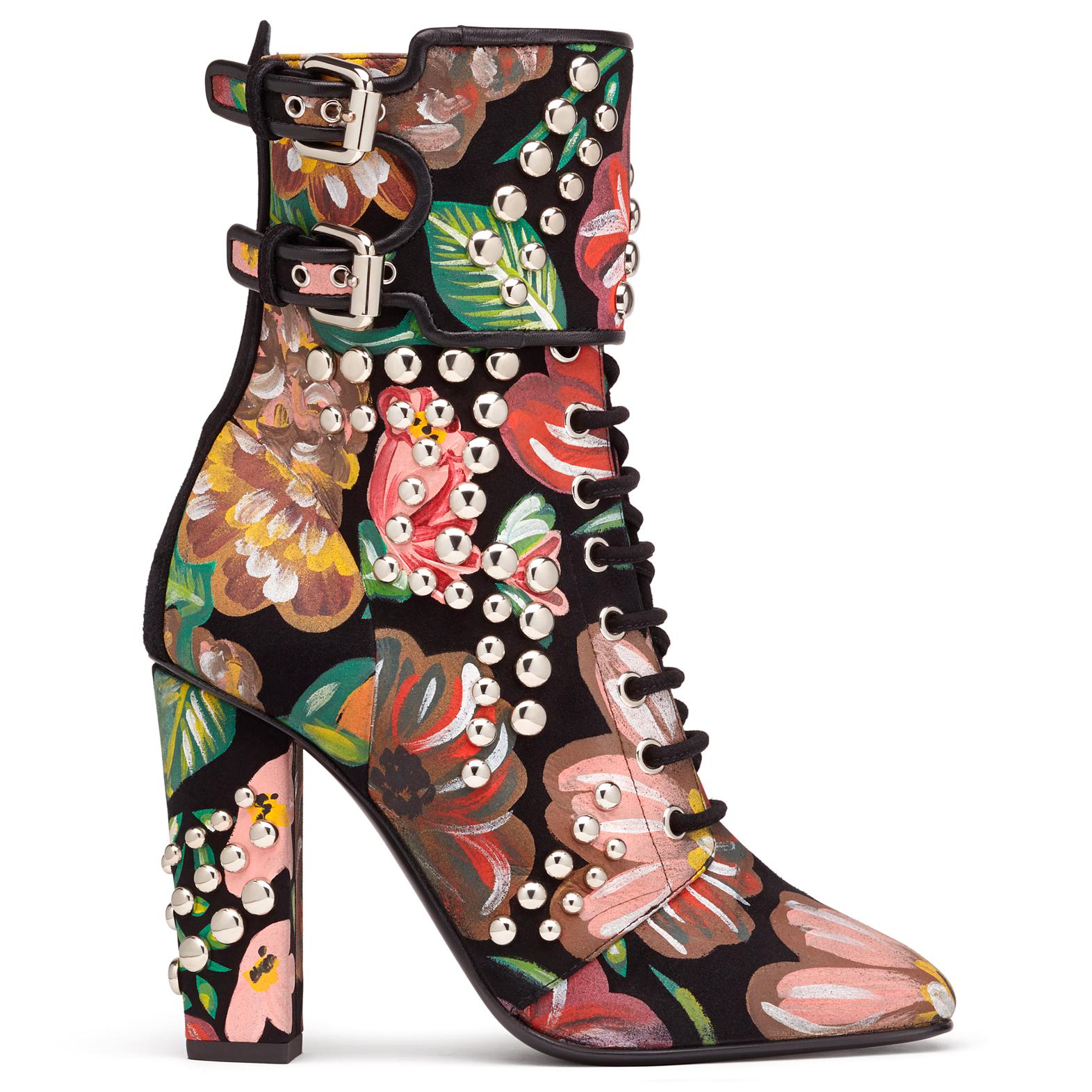 Brown Giuseppe Zanotti Hand Painted Floral Leather Chunky Block Heel Boots 