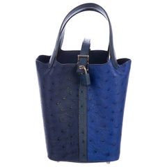 Hermes Leather Two Tone Blue Evening Small Top Handle Bucket Satchel Bag in Box