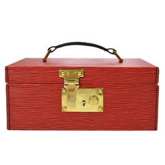 Louis Vuitton Red Leather Top Handle Satchel Vanity Cosmetic Travel Bag