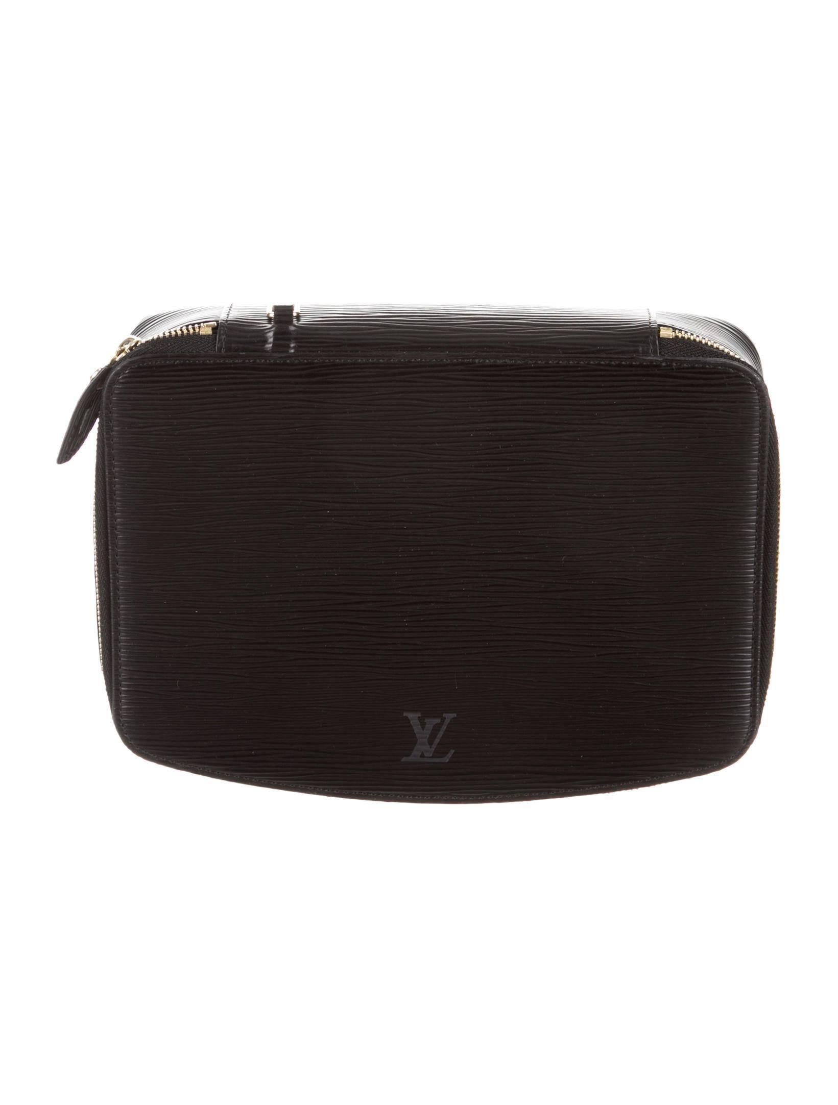 Louis Vuitton Black Epi Leather Jewelry Men's Women's Cosmetic Accessory Travel Storage Case Bag

Epi Leather
Gold hardware
Zipper closure
Made in France
Date code present
Measures 8.75