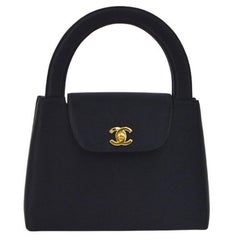 Chanel Black Satin Top Handle Satchel Kelly Style Mini Party Evening Bag