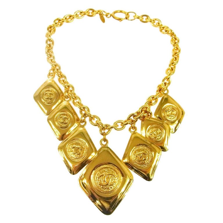 Chanel Vintage Gold Multi Charms Dangle Collar Choker Evening Necklace