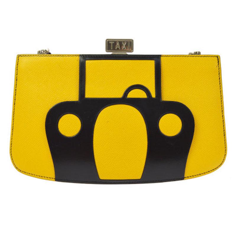 Hermes Rare Leather Yellow Black Taxi 2 in 1 Evening Clutch Shoulder Bag