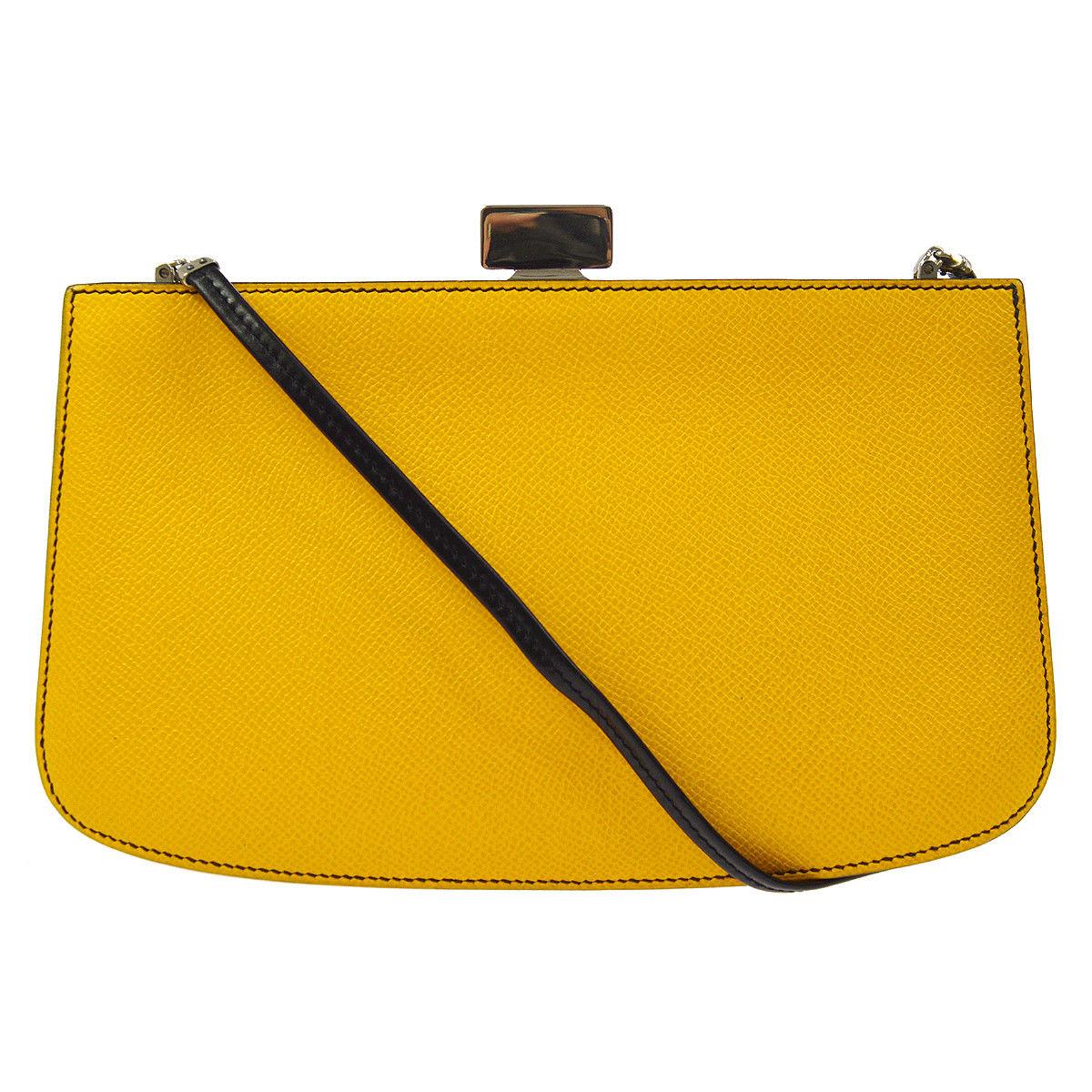 Women's Hermes Rare Leather Yellow Black Taxi 2 in 1 Evening Clutch Shoulder Bag