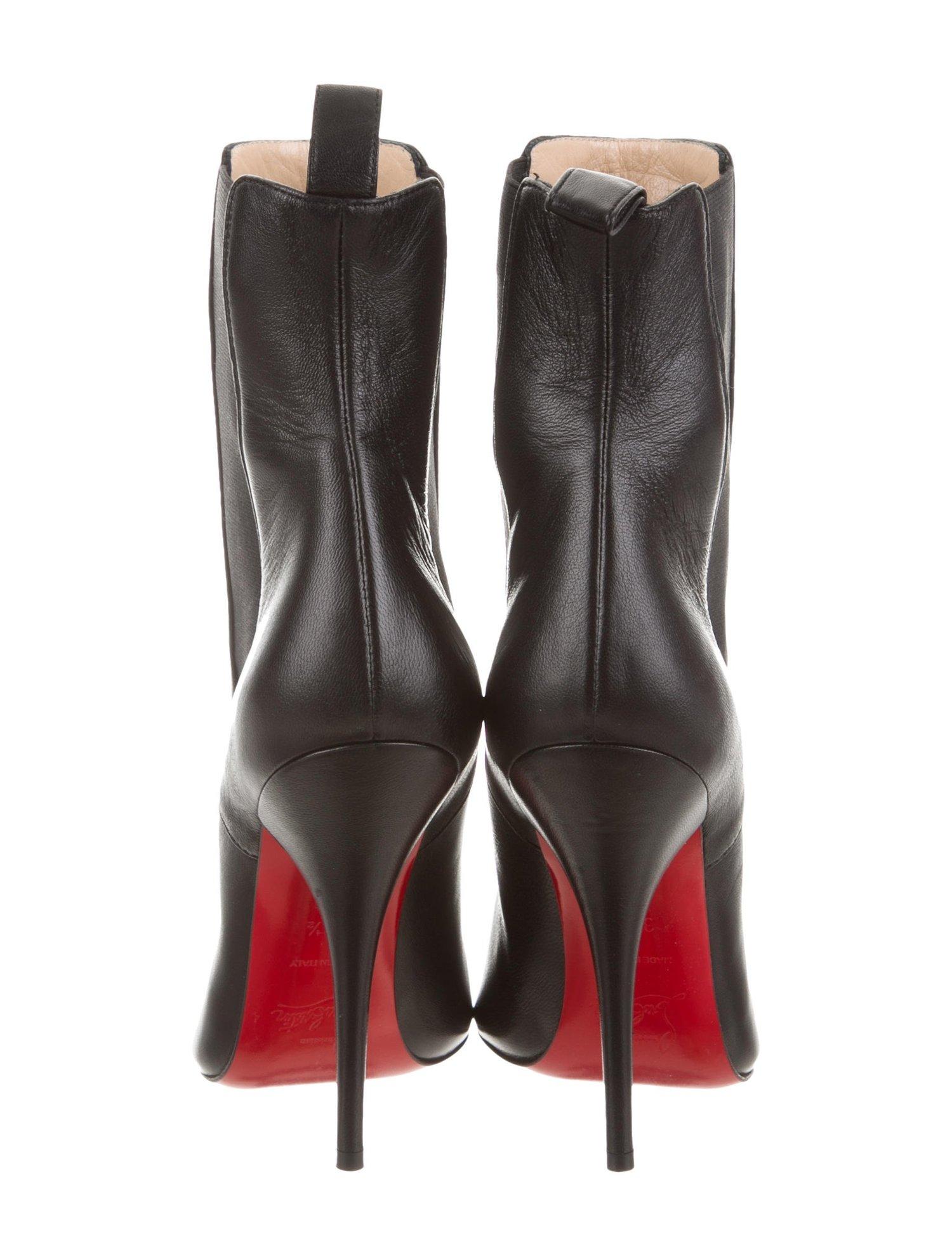 Christian Louboutin NEW Black Leather Patent Pointy Evening Ankle Boots Booties  1