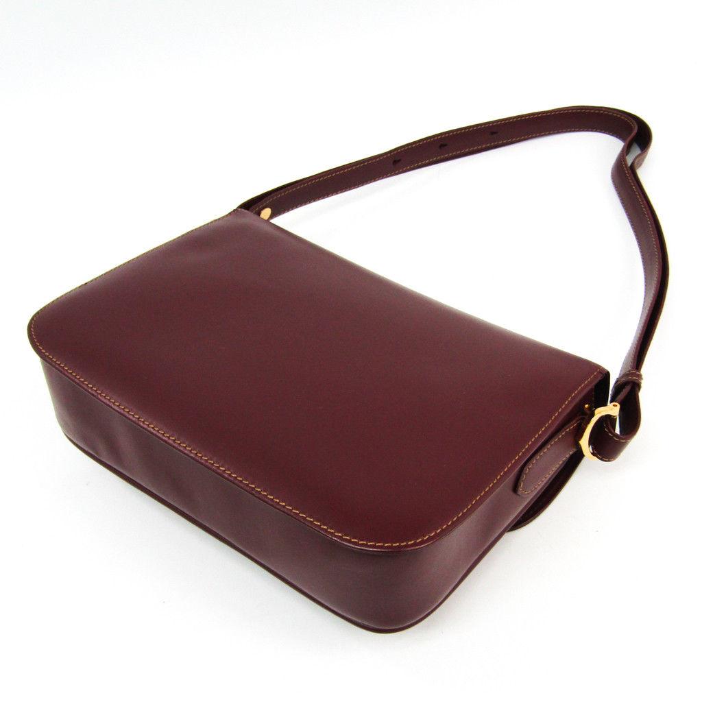 Cartier Burgundy Leather Gold Logo Charm Evening Flap Shoulder Crossbody Bag In Excellent Condition In Chicago, IL