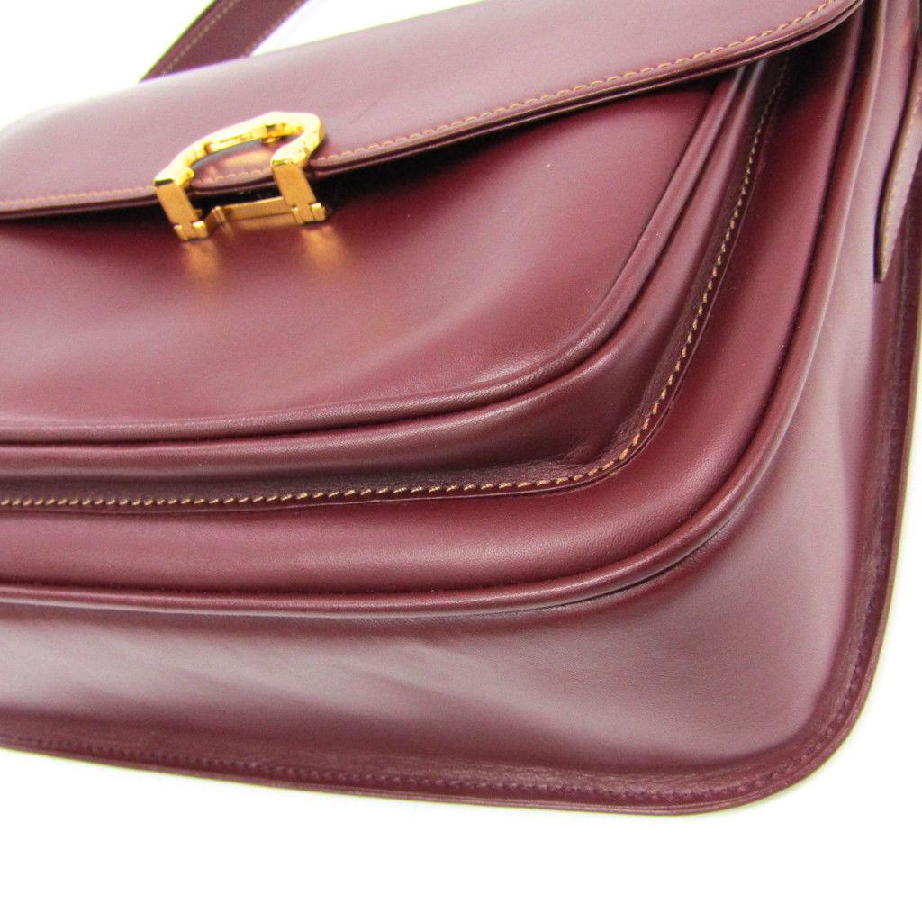 Women's Cartier Burgundy Leather Gold Logo Charm Evening Flap Shoulder Crossbody Bag