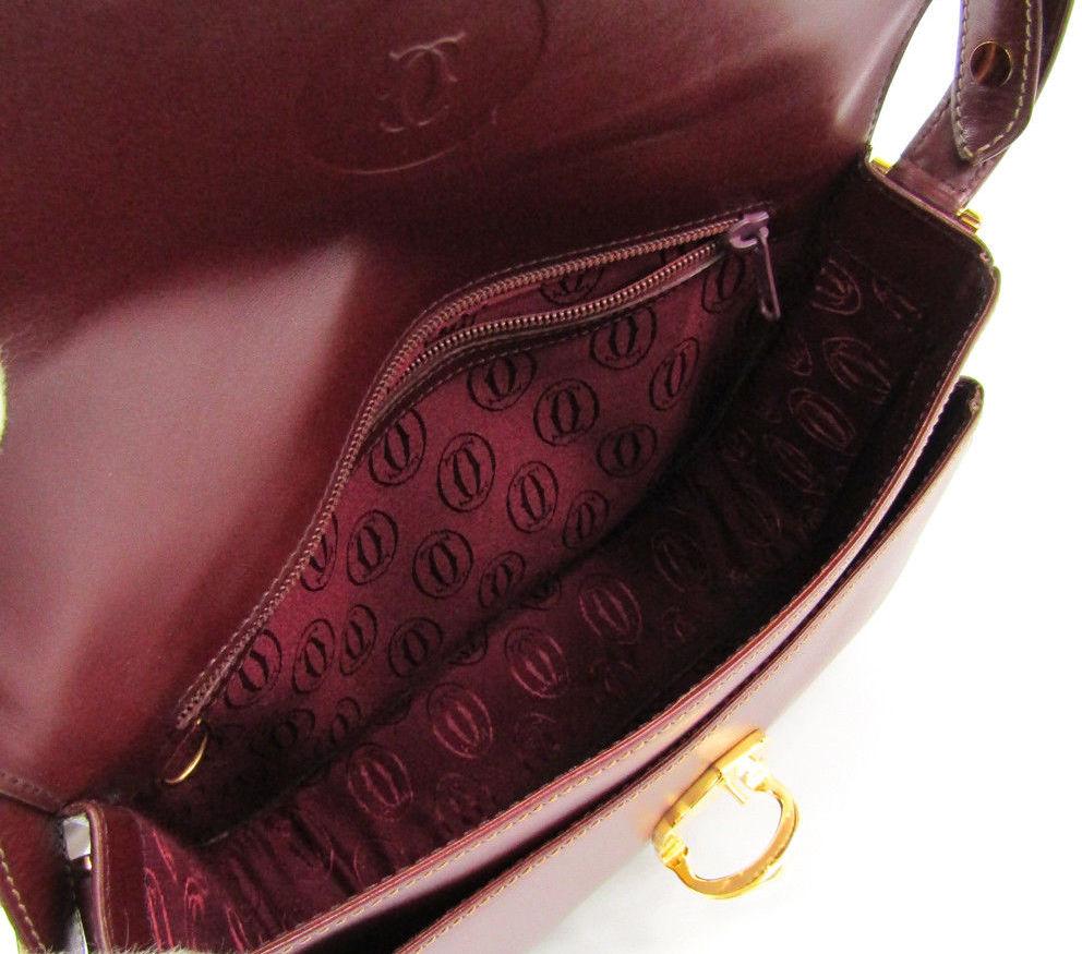 Cartier Burgundy Leather Gold Logo Charm Evening Flap Shoulder Crossbody Bag 1