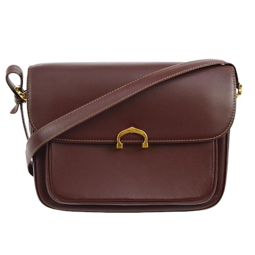 Cartier Burgundy Leather Gold Logo Charm Evening Flap Shoulder Crossbody Bag