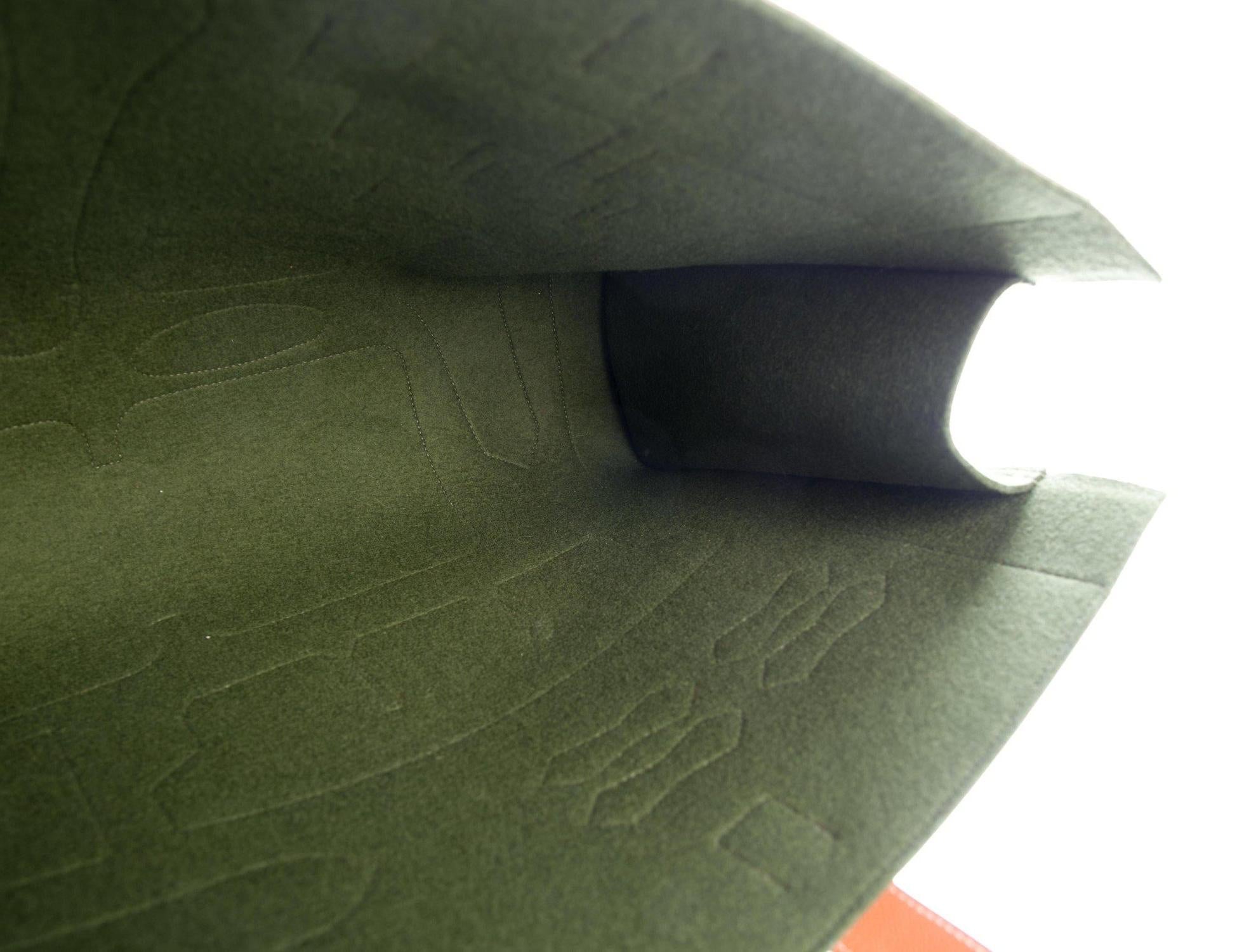 Beige Hermes Green Cognac Tan Wool Top Handle Satchel Carryall Top Handle Tote Bag