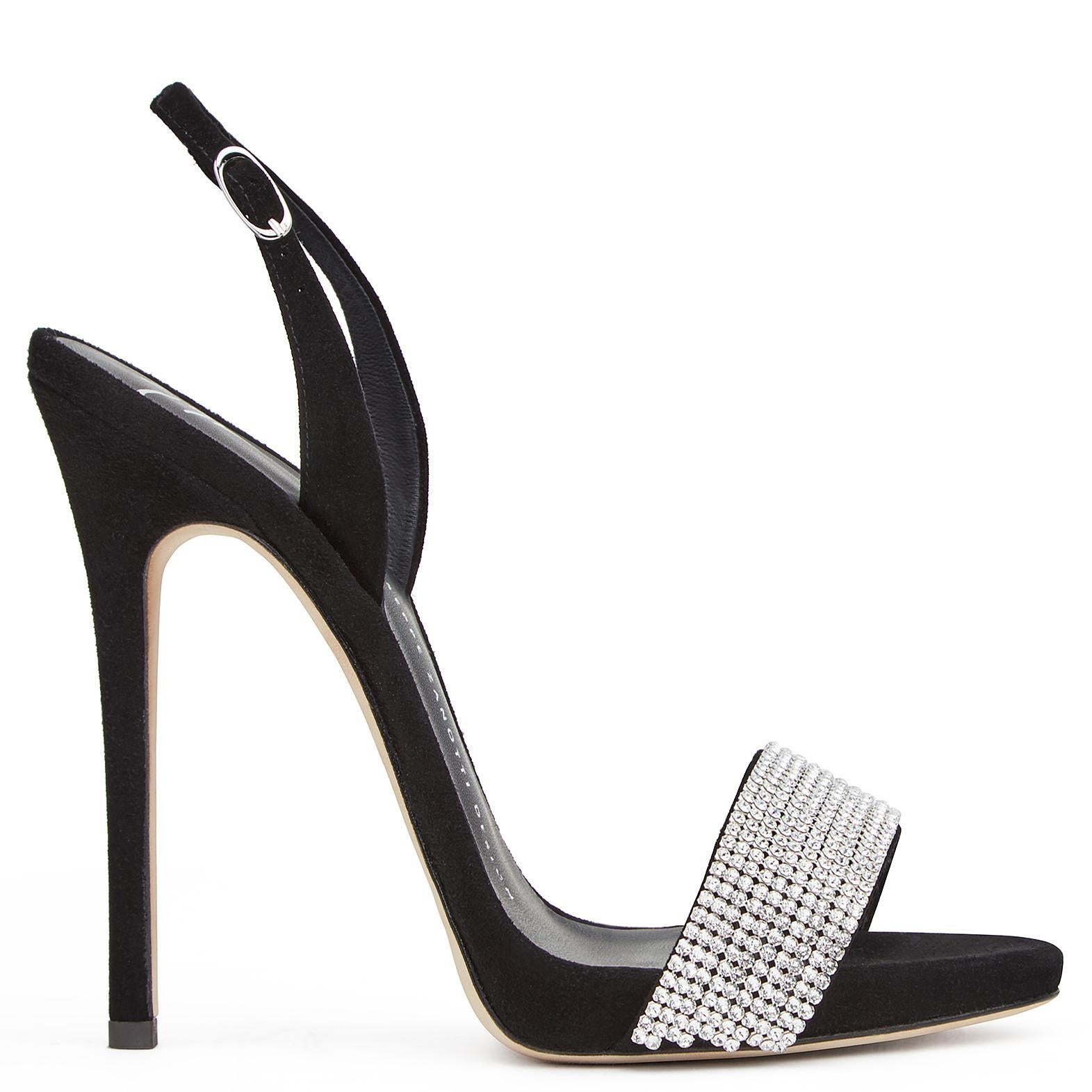Women's Giuseppe Zanotti NEW Black Suede Crystal Evening Sandals Heels in Box
