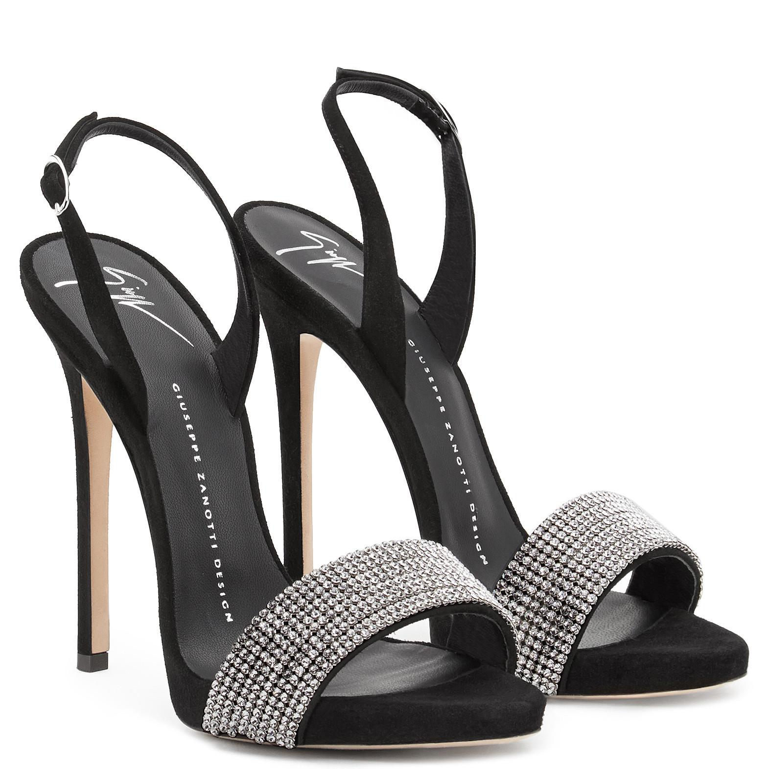 Giuseppe Zanotti NEW Black Suede Crystal Evening Sandals Heels in Box 1