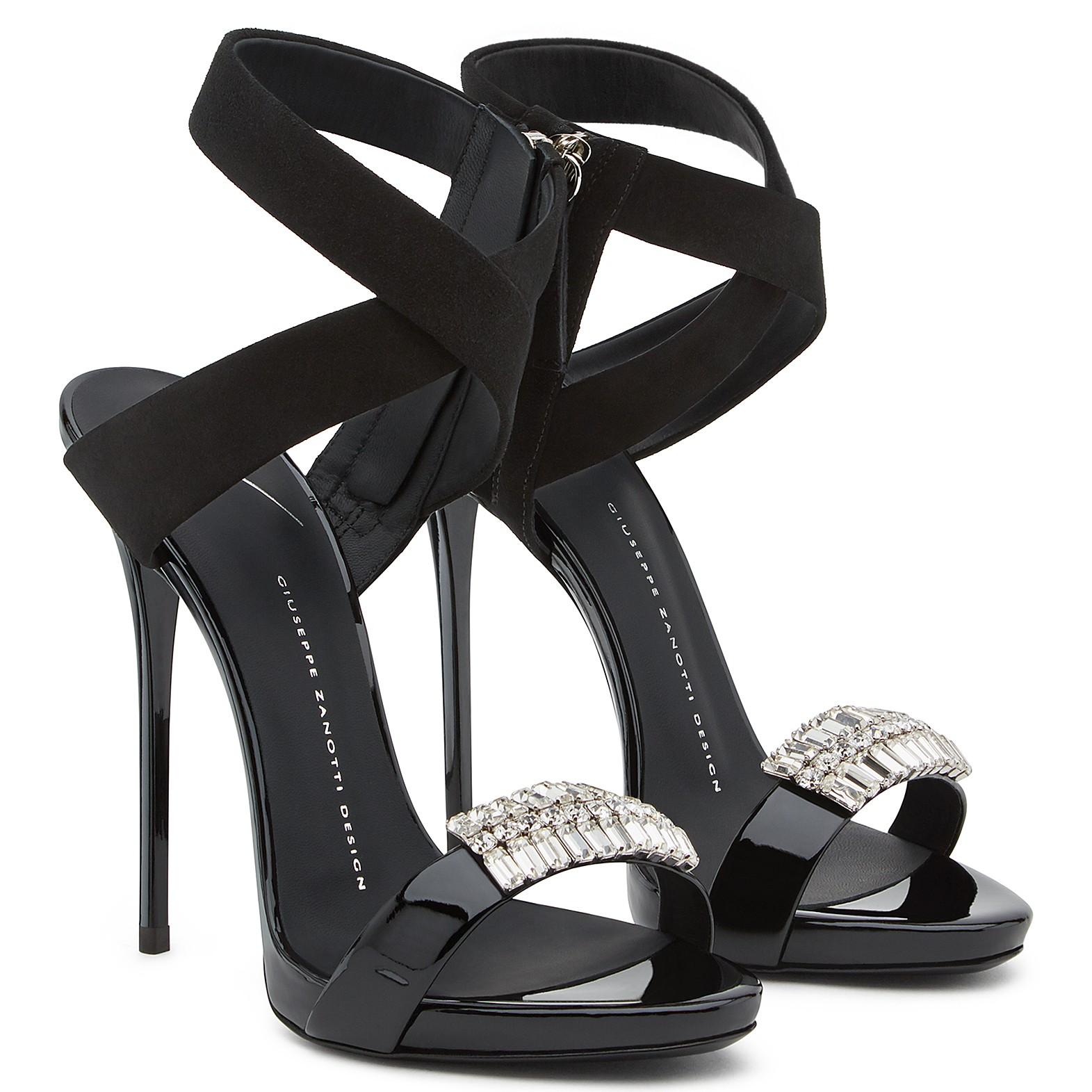 Giuseppe Zanotti NEW Black Suede Patent Crystal Evening Sandals Heels in Box 1