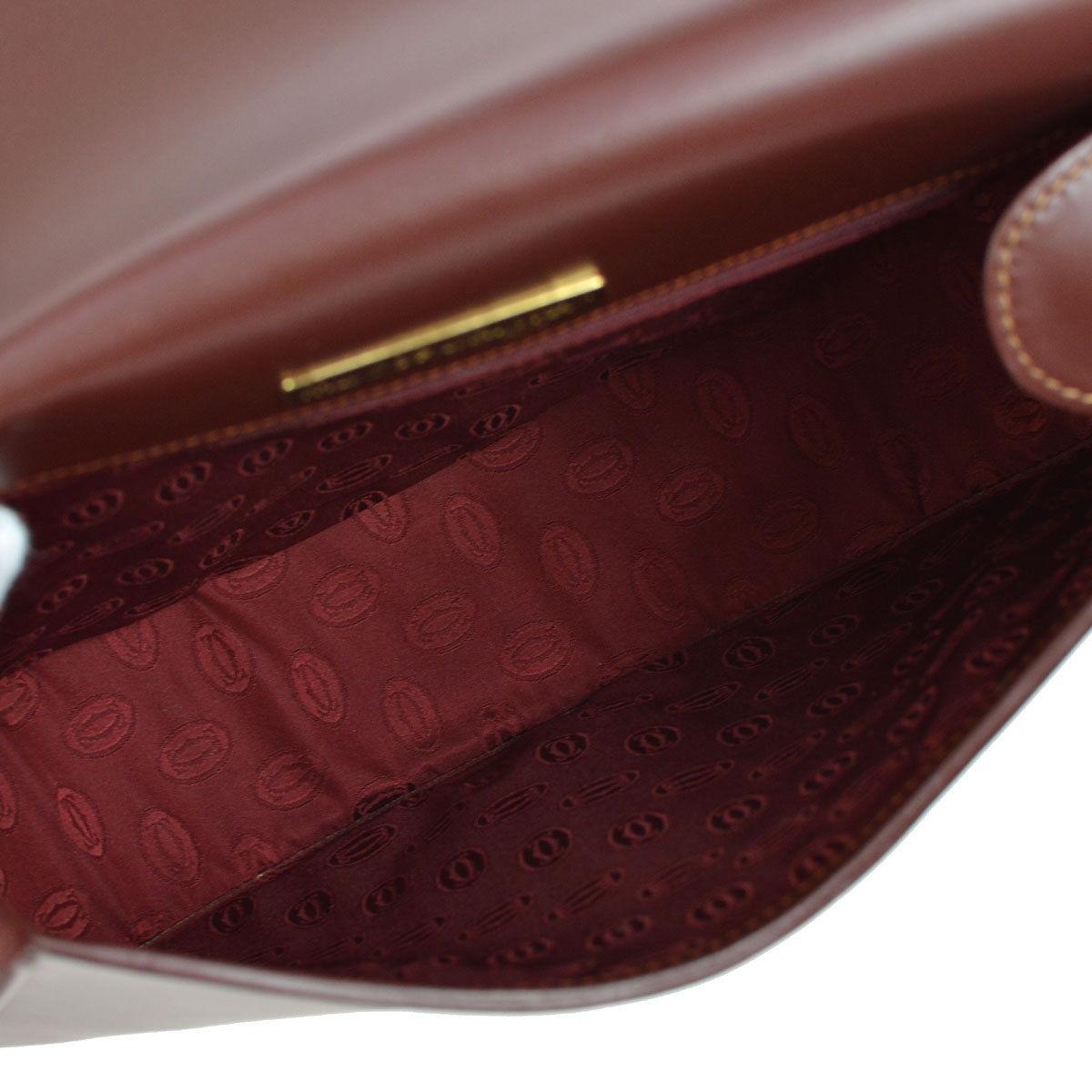 Cartier Burgundy Wine Leather Saddle Top Handle Shoulder Flap Bag 1