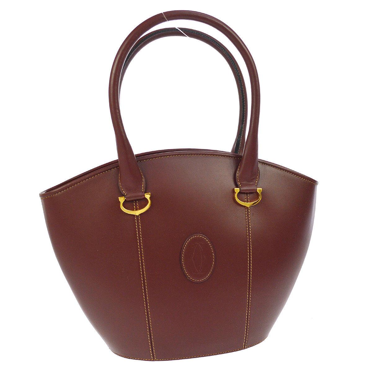 Brown Cartier Burgundy Wine Leather Charm Small Top Handle Satchel Tote Bag in Box