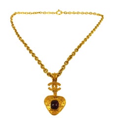Chanel Gold Textured Thick Gripoix Charm Chain Pendant Chain Evening Necklace