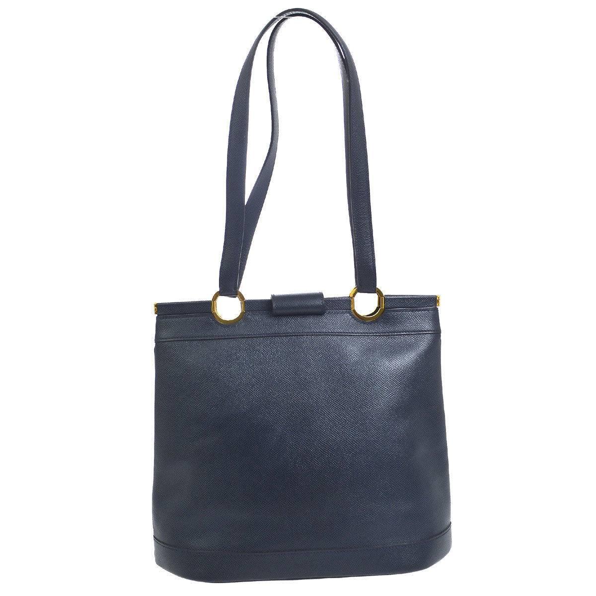 Hermes Dark Blue Gold Hardware Slip Closure Travel Carryall Tote Shoulder Bag In Excellent Condition In Chicago, IL