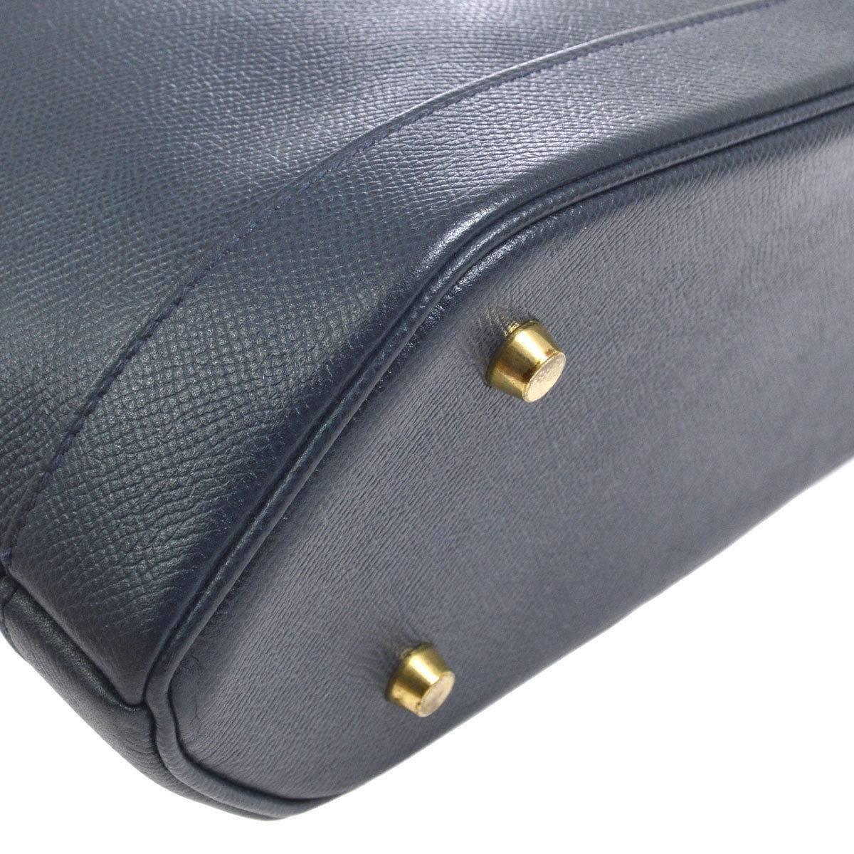 Hermes Dark Blue Gold Hardware Slip Closure Travel Carryall Tote Shoulder Bag 2