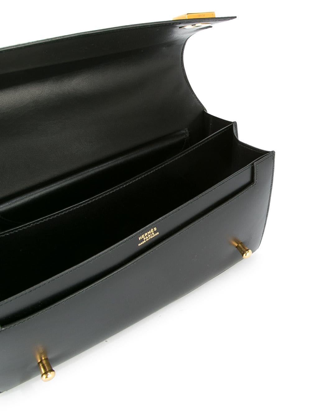 Hermes Black Leather Evening Gold Stud Top Handle Satchel Kelly Style Bag 5