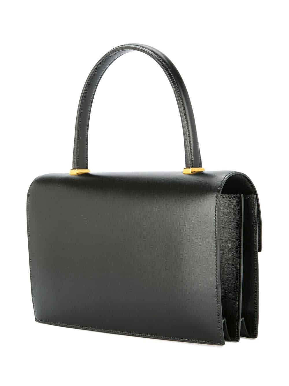 Hermes Black Leather Evening Gold Stud Top Handle Satchel Kelly Style Bag In Good Condition In Chicago, IL