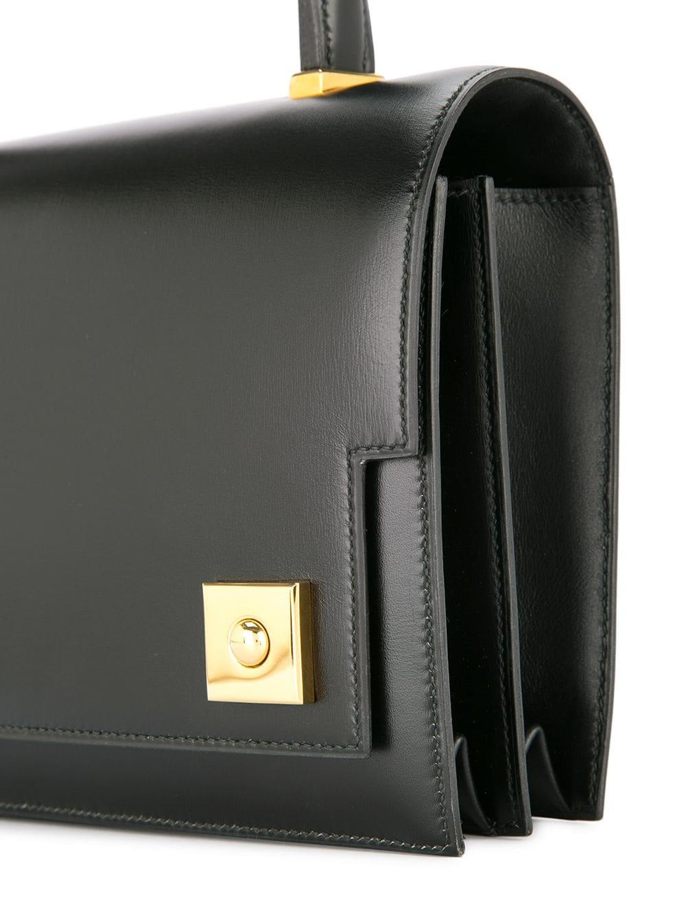 Women's Hermes Black Leather Evening Gold Stud Top Handle Satchel Kelly Style Bag