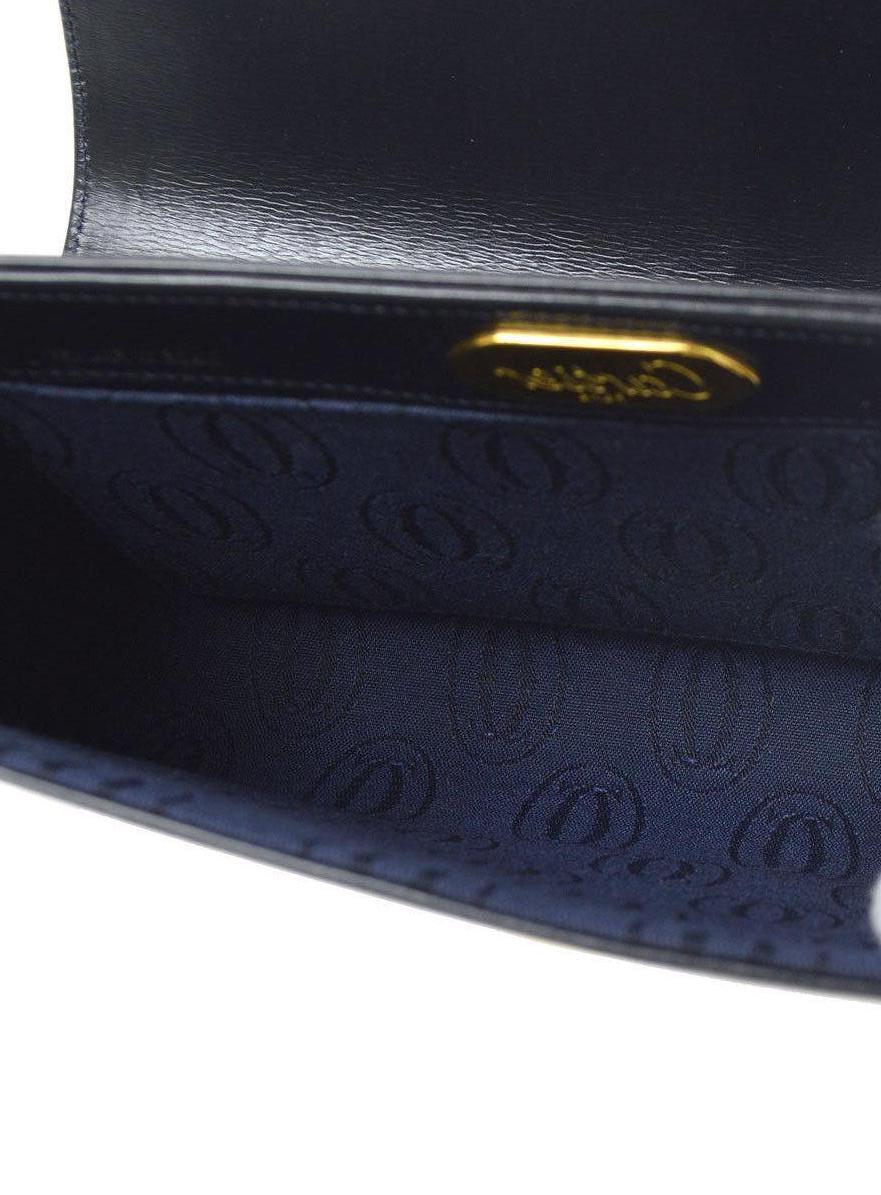 Cartier Dark Midnight Blue Leather Gold Emblem Envelope Evening Clutch Flap Bag 1
