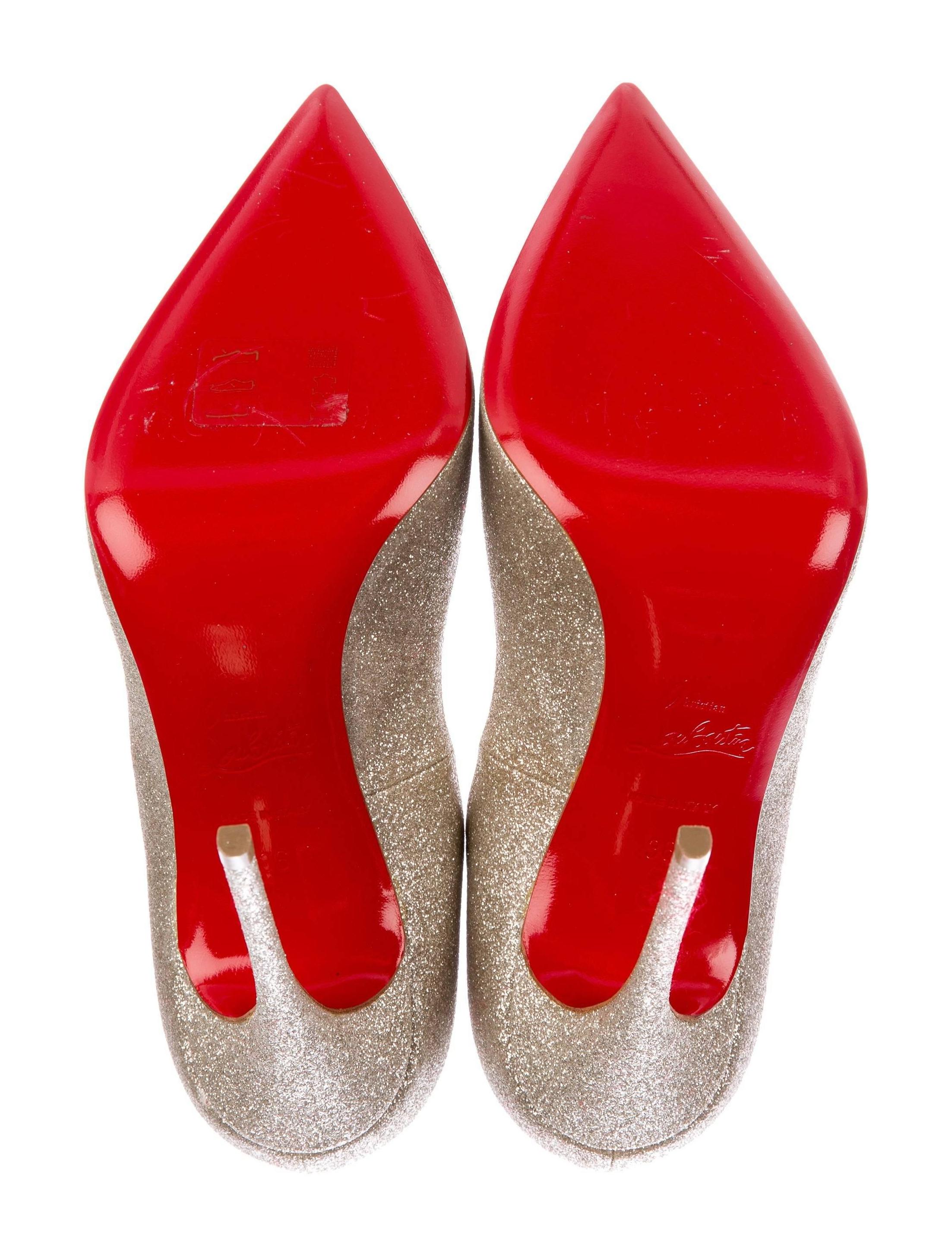 Beige Christian Louboutin NEW Glitter Gold Leather Evening Pigalle Heels Pumps  