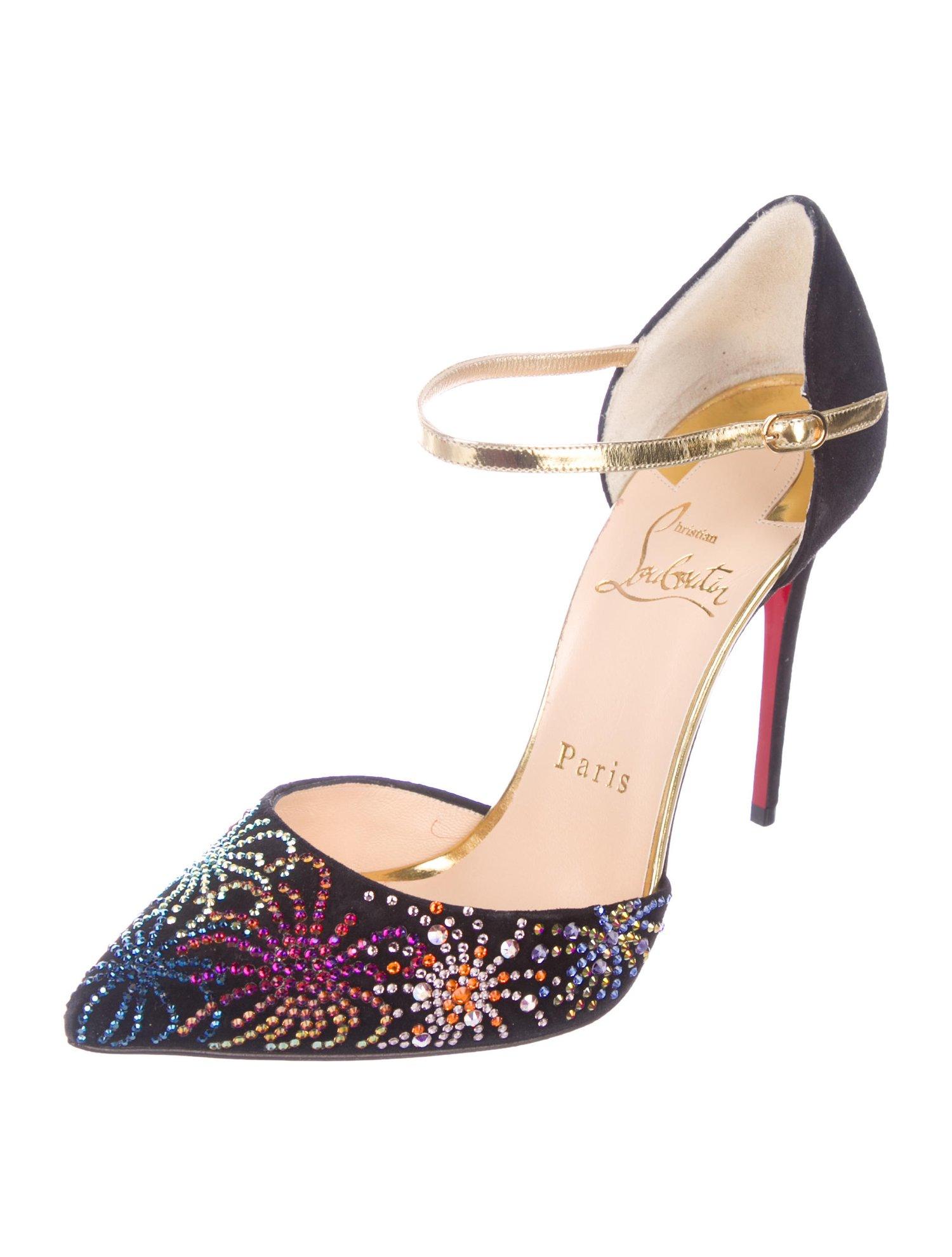 Women's Christian Louboutin NEW Black Suede Multi Holiday Evening Crystal Pumps Heels 