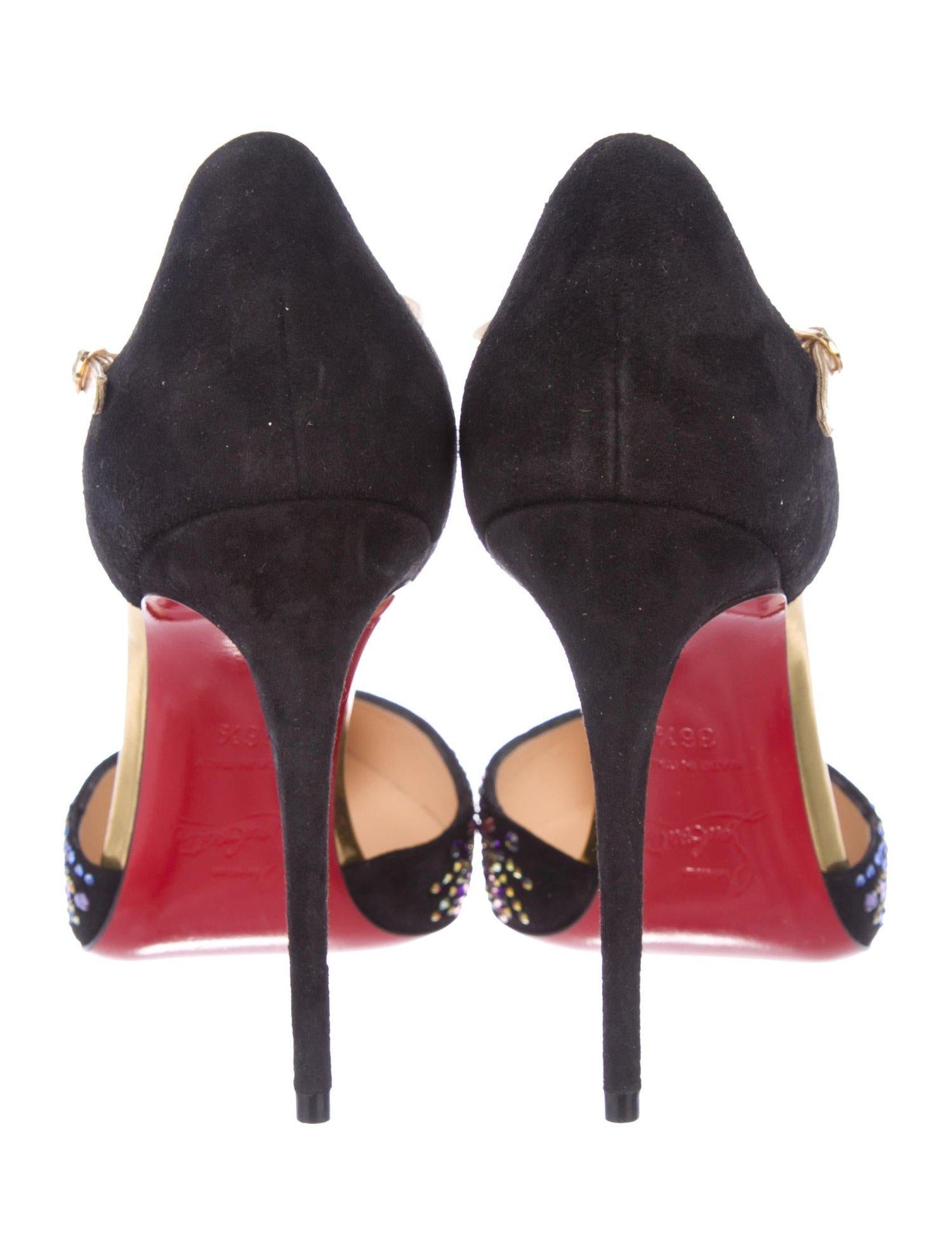 Christian Louboutin NEW Black Suede Multi Holiday Evening Crystal Pumps Heels  1