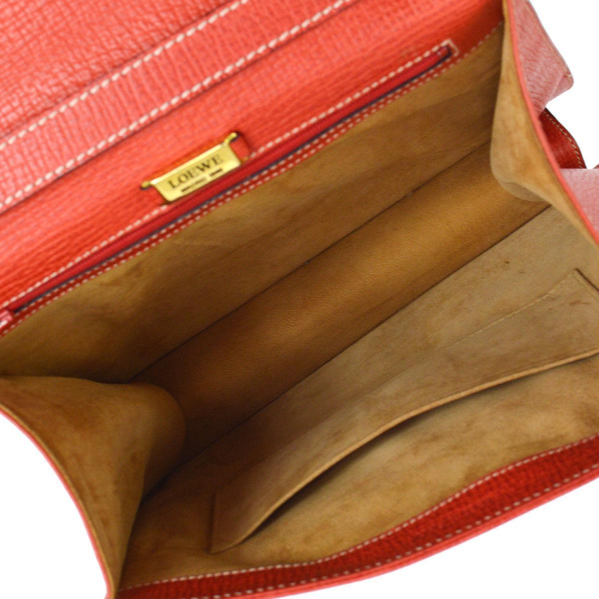Loewe Red Leather Slip Buckle Kelly Style Top Handle Satchel Shoulder Bag In Good Condition For Sale In Chicago, IL