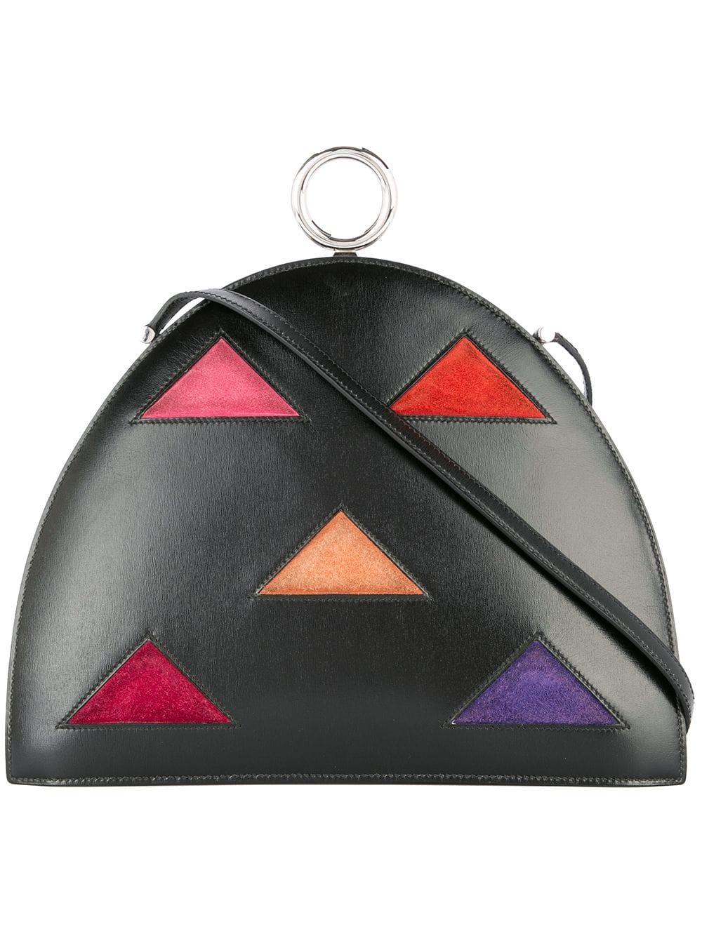 Hermes Black Leather Multi Color Triangle Suede 2 in 1 Mini Clutch Shoulder Bag In Excellent Condition In Chicago, IL