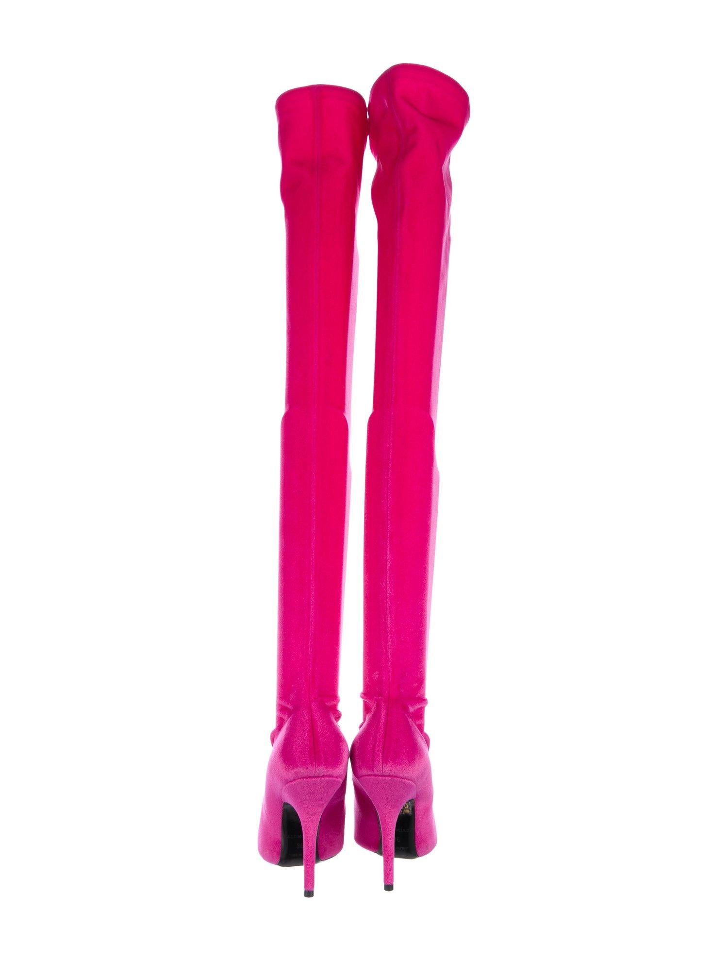 balenciaga pink velvet boots