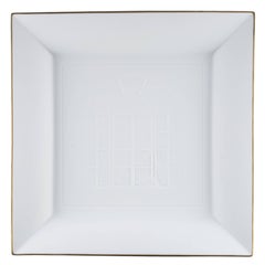 Cartier NOUVEAU Plateau de table décoratif en porcelaine blanche avec bordure dorée dans la boîte