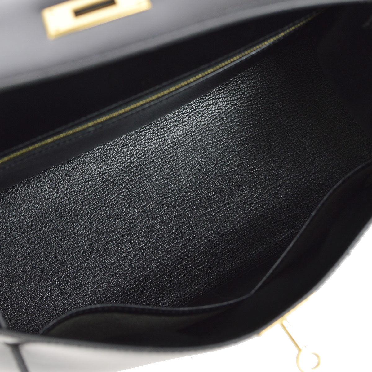 HERMES Kelly 28 Black Leather Gold Top Handle Satchel Tote Shoulder Bag in Box 2