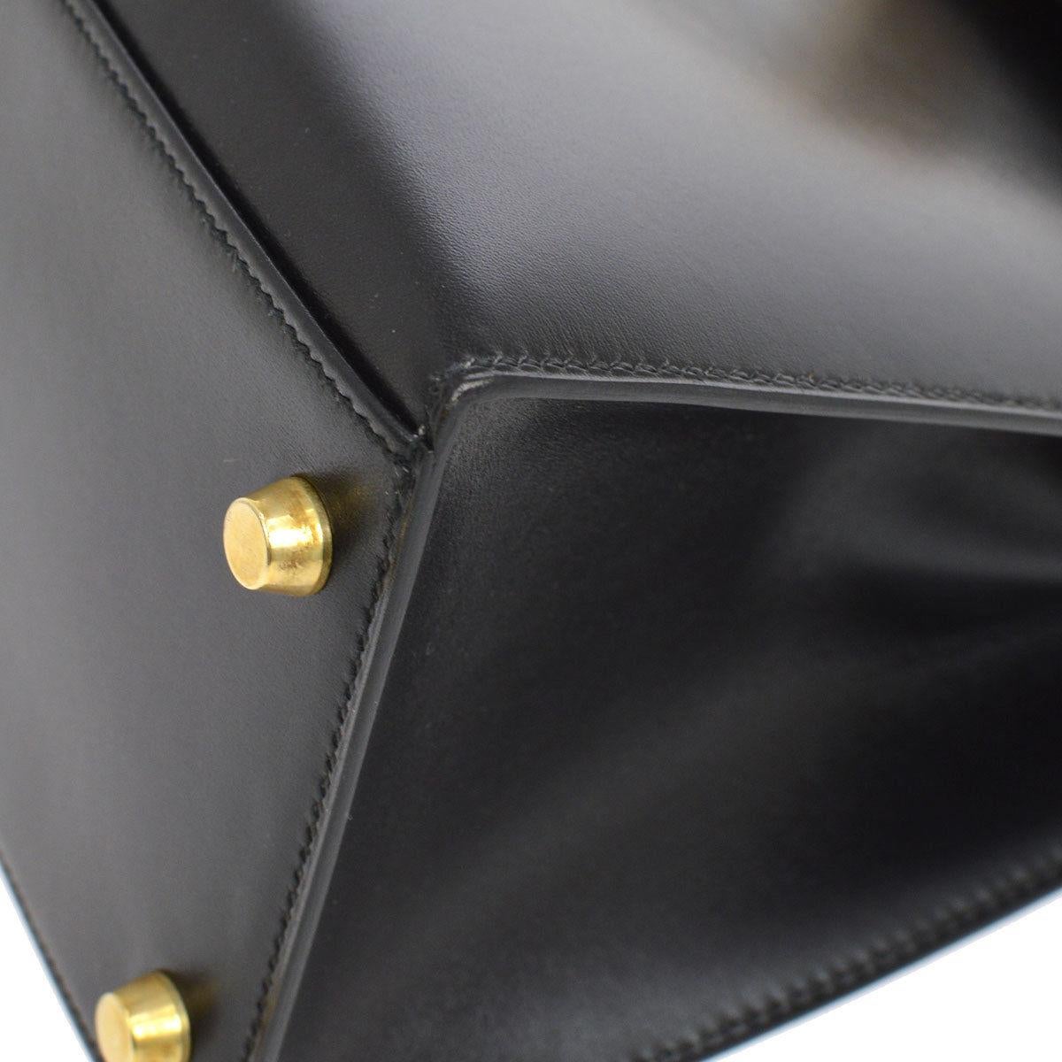 HERMES Kelly 28 Black Leather Gold Top Handle Satchel Tote Shoulder Bag in Box 1