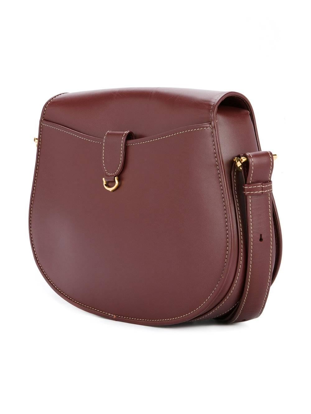 Brown Cartier Wine Burgundy Leather Gold Saddle Flap Shoulder Crossbody Bag