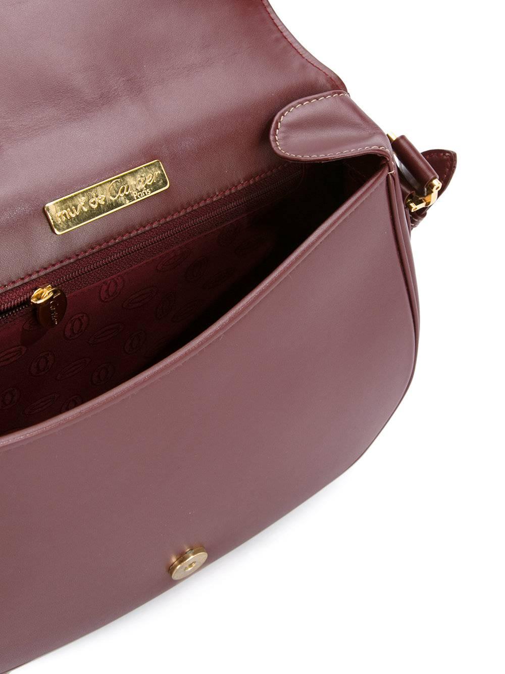 Women's Cartier Wine Burgundy Leather Gold Saddle Flap Shoulder Crossbody Bag