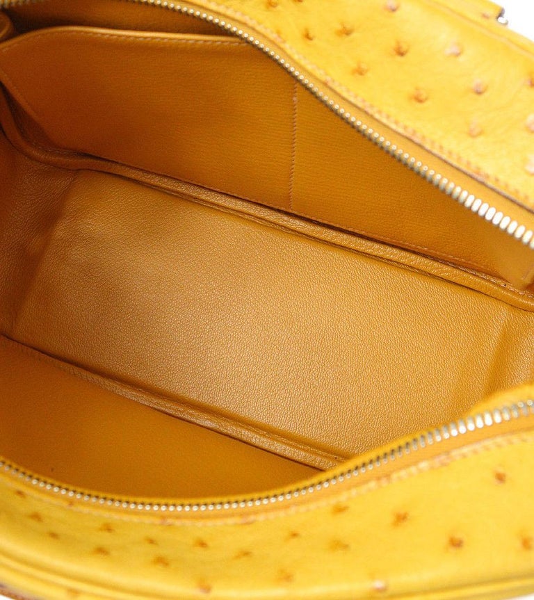 Hermes Yellow Mustard Ostrich Leather Evening Top Handle Satchel Bag in Box For Sale at 1stDibs