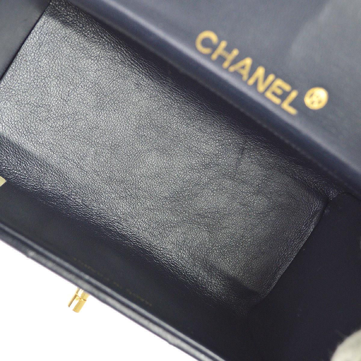Black Chanel Rare Midnight Navy Blue Leather Gold Top Handle Satchel Mini Evening Bag