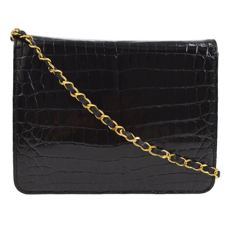 Chanel Rare Black Crocodile Small Party Evening Shoulder Flap Bag For ...