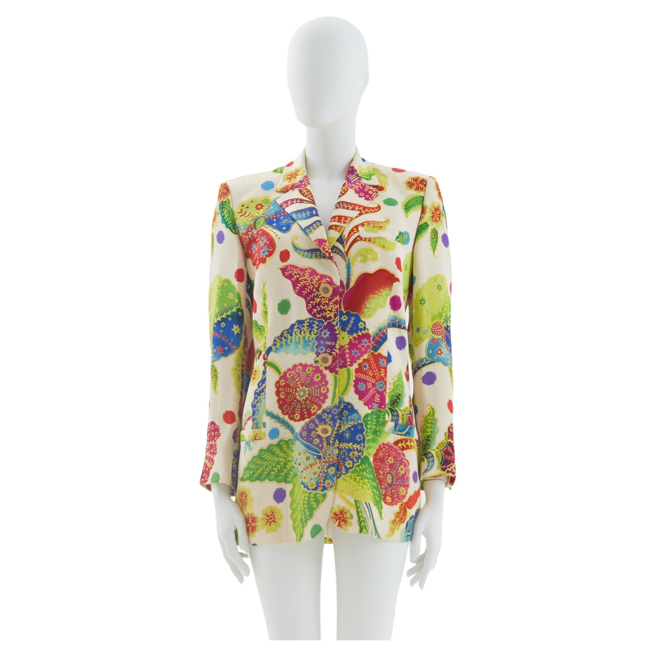 Gianni Versace Early 1990s Couture white “ocean” silk print blazer  For Sale