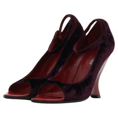 Yves Saint Laurent By Tom Ford F/W 2004 Red & Purple velvet wedge sandals