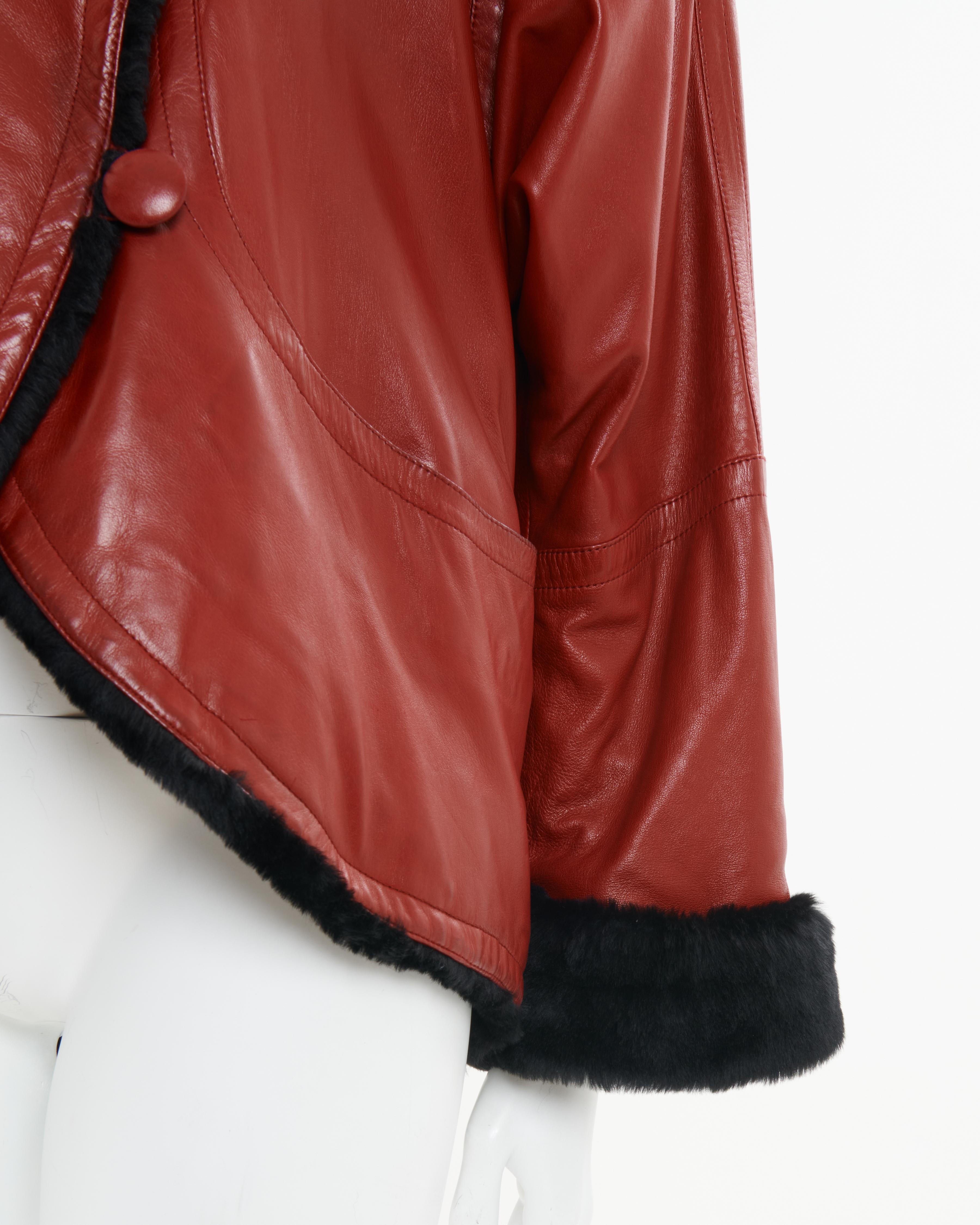 Yves Saint Laurent Fourrures 80s Red leather and black lambskin jacket en vente 2