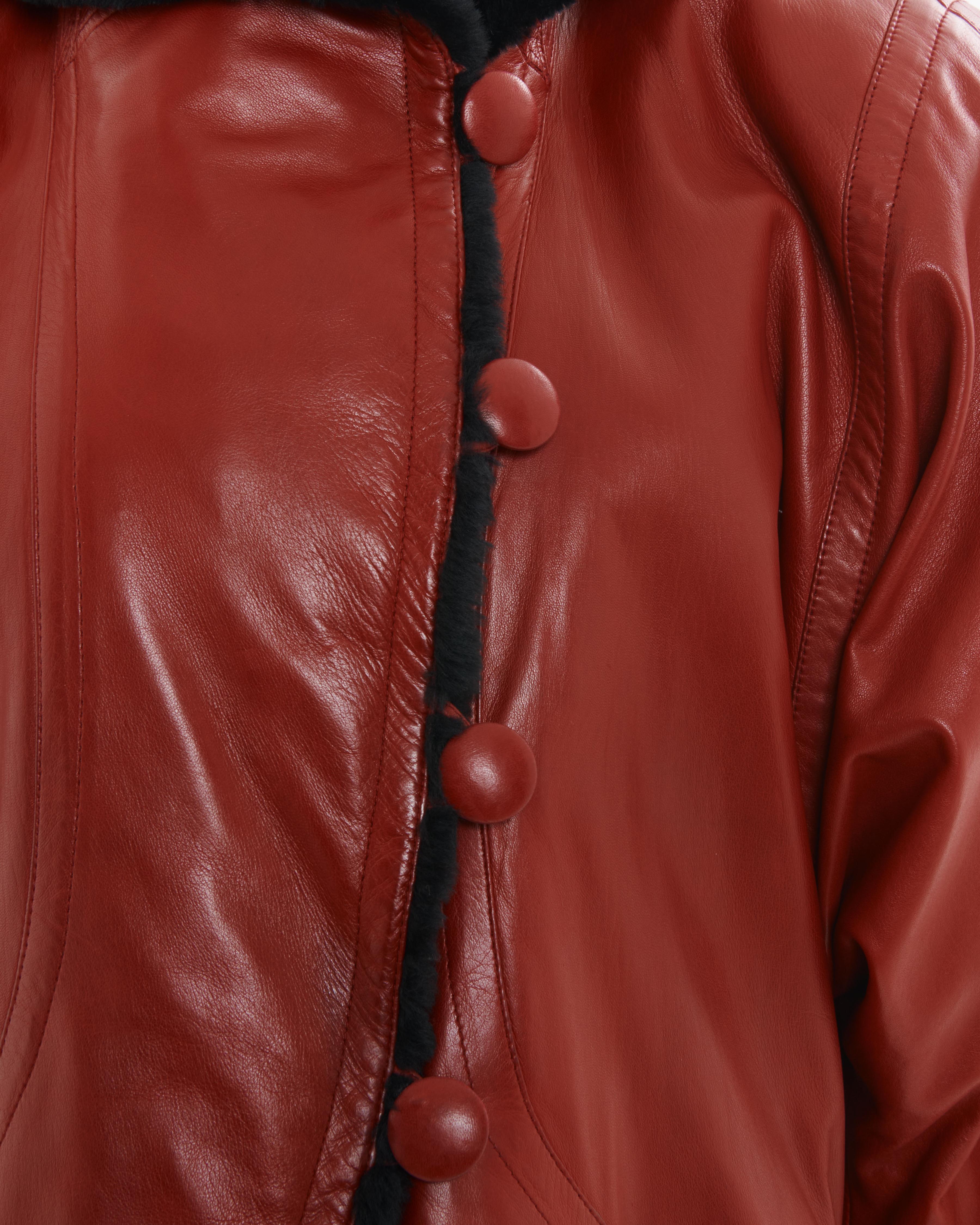 Yves Saint Laurent Fourrures 80s Red leather and black lambskin jacket en vente 1