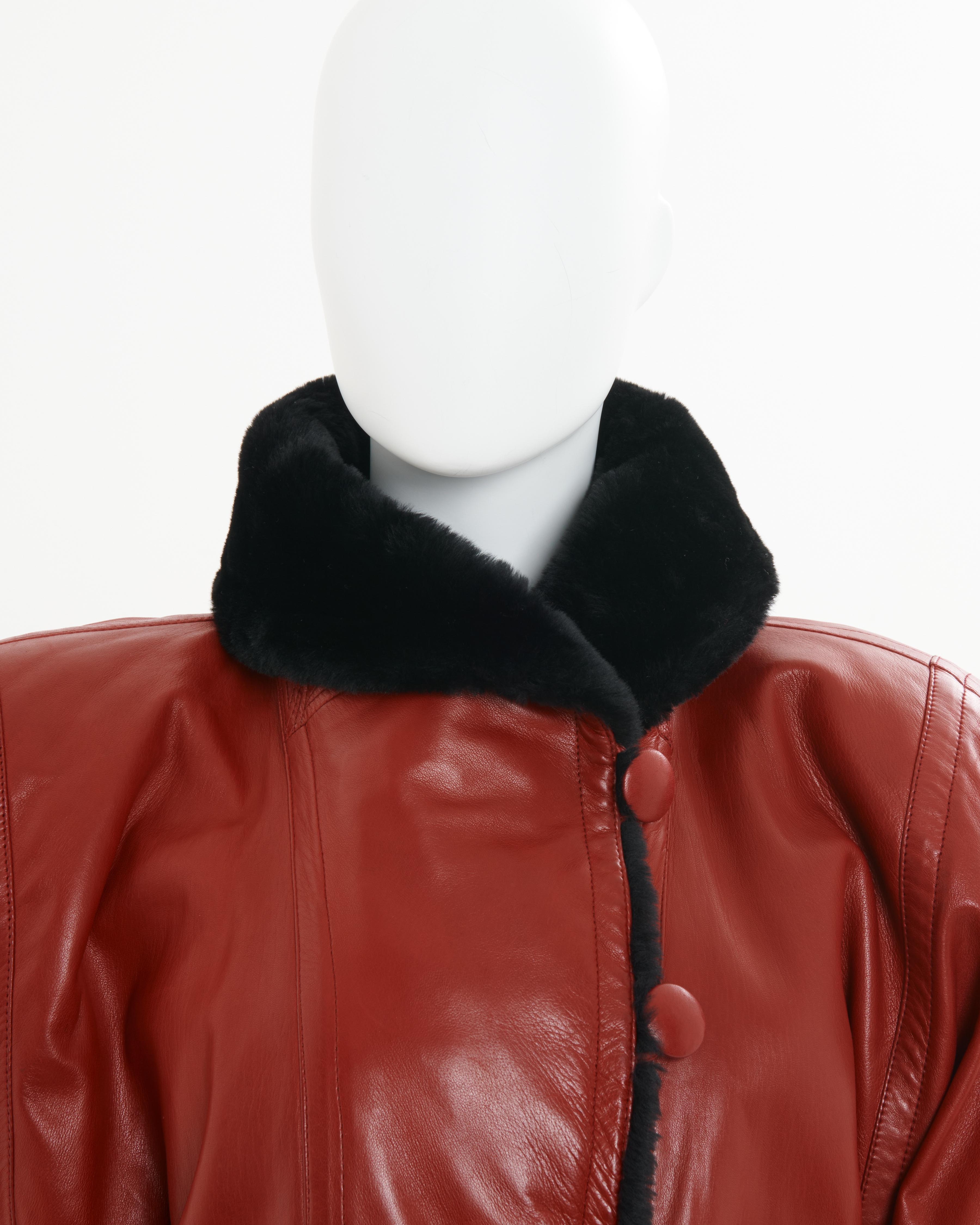 Yves Saint Laurent Fourrures 80s Red leather and black lambskin jacket Unisexe en vente
