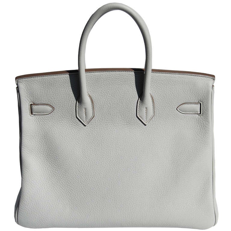 35cm Hermes Gris Pearl Taurillon Clemence Club Leather & Lizard Birkin Handbag In New Condition In Chicago, IL